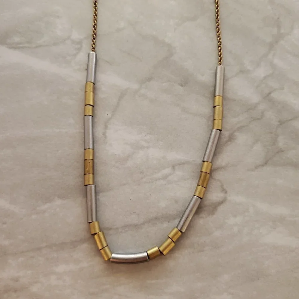 💖 J.Crew Antiqued Silver Gold Long Beaded Necklace 💖 - Picture 8 of 9